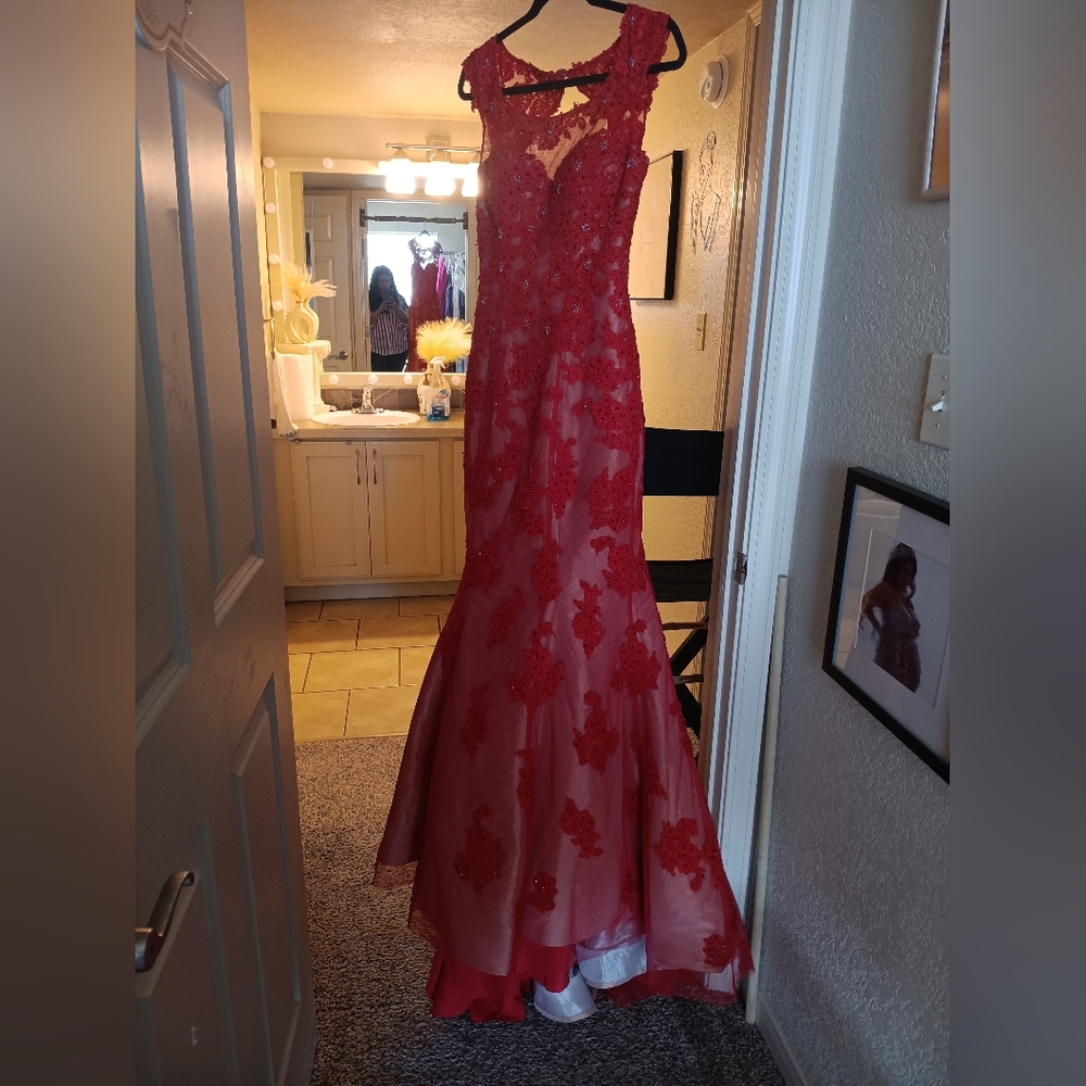 Sherri Hill Red Halter Sleeveless Gown for Prom